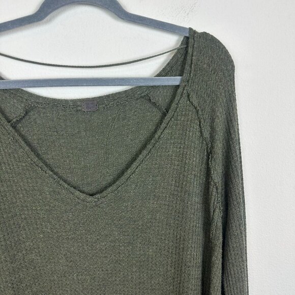 We the Free Green Ribbed Tunic Blouse L Soft Stretch Minimalist Oversized - Picture 2 of 10